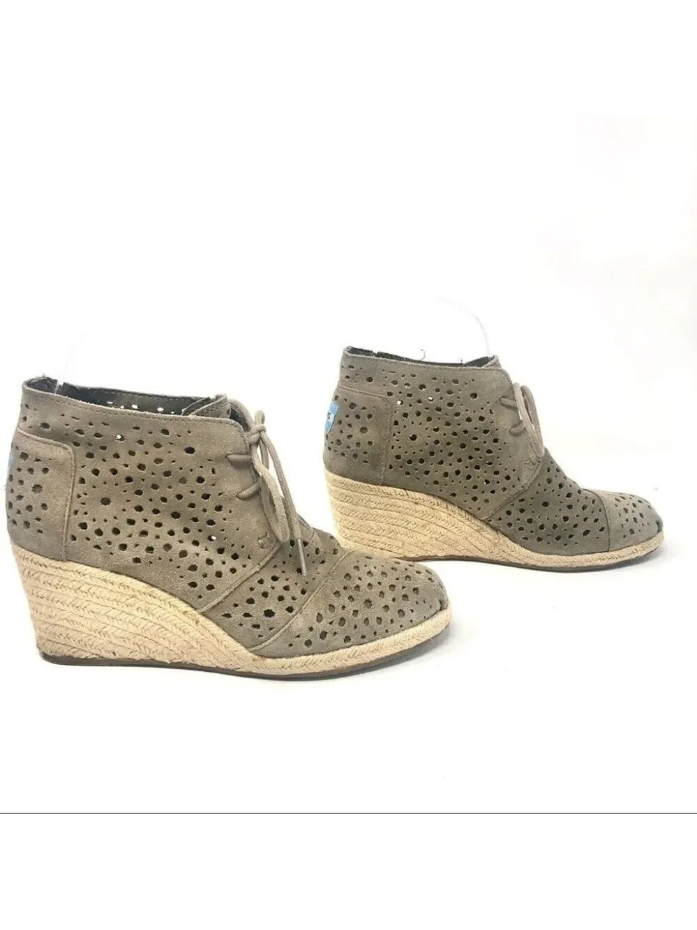 ** TOMS Perforated Tan Suede Espadrille Wedge Desert Boots Size 7.5